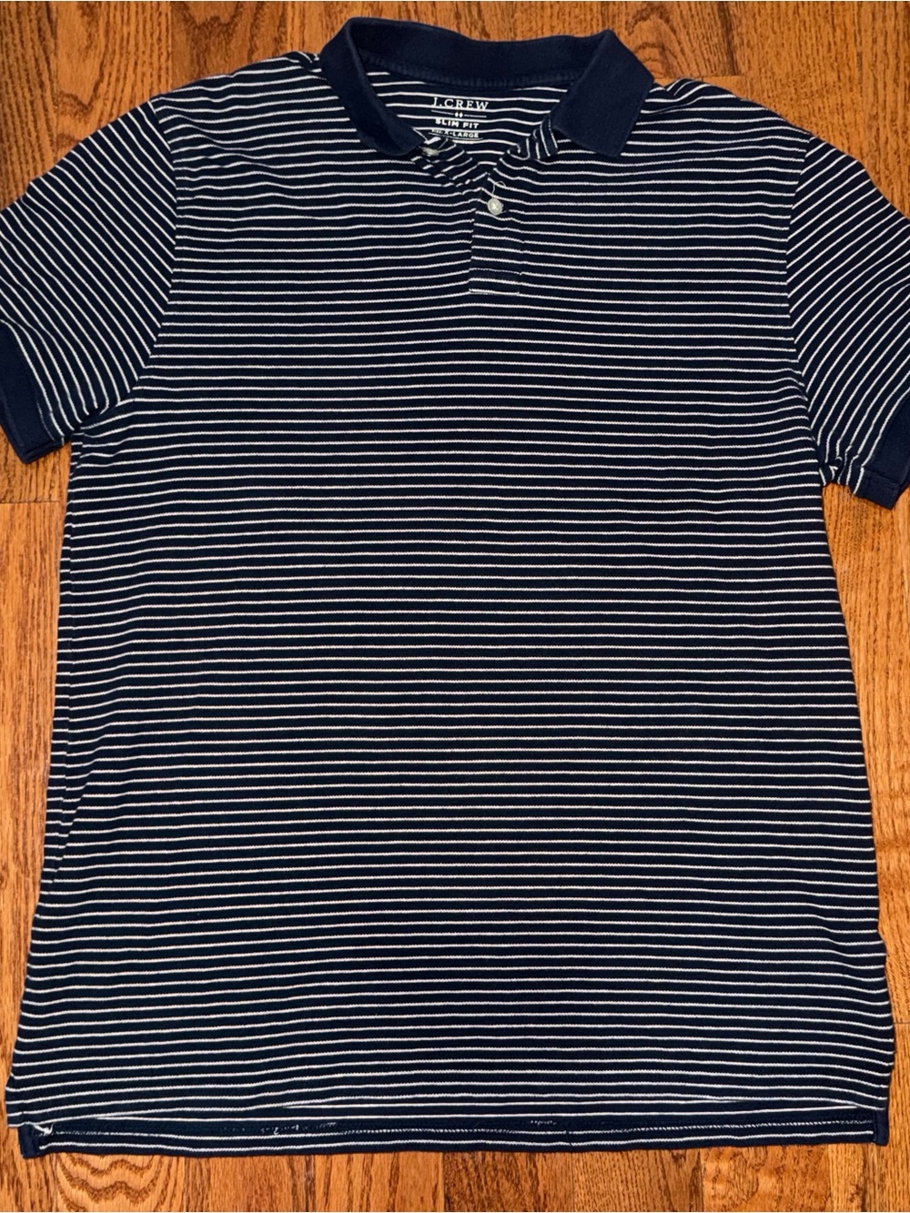 J. Crew Navy with White Micro-Stripe Polo